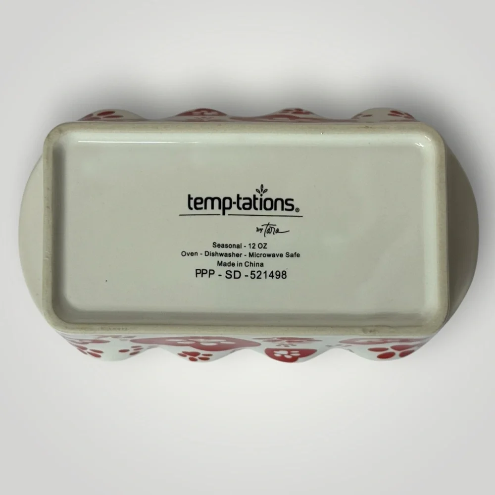Temptations By Tara‎ Pawfetti Paws Hearts Seasonal 12oz Mini Loaf Ovenware